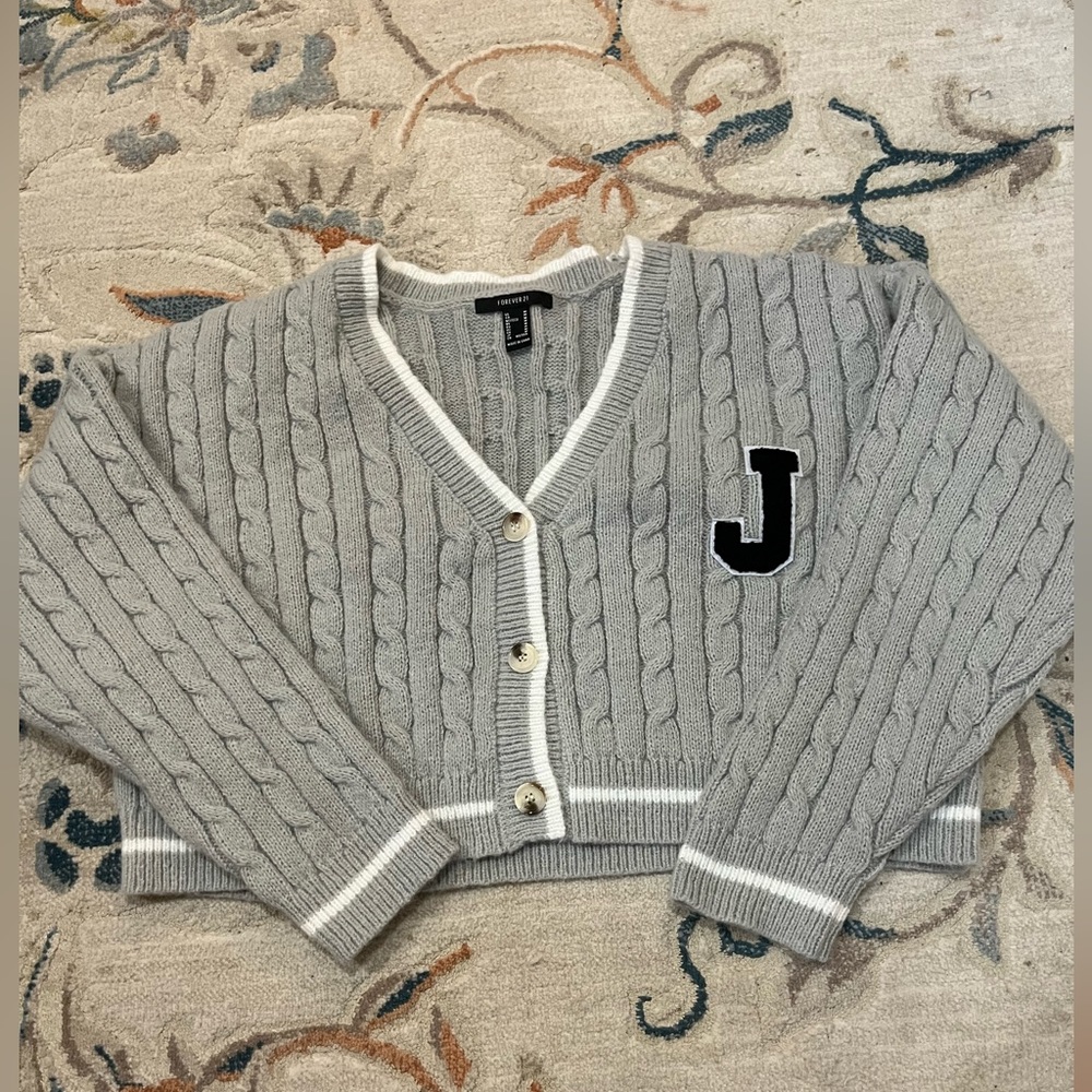 Varsity Cropped Knit Button Up Cardigan